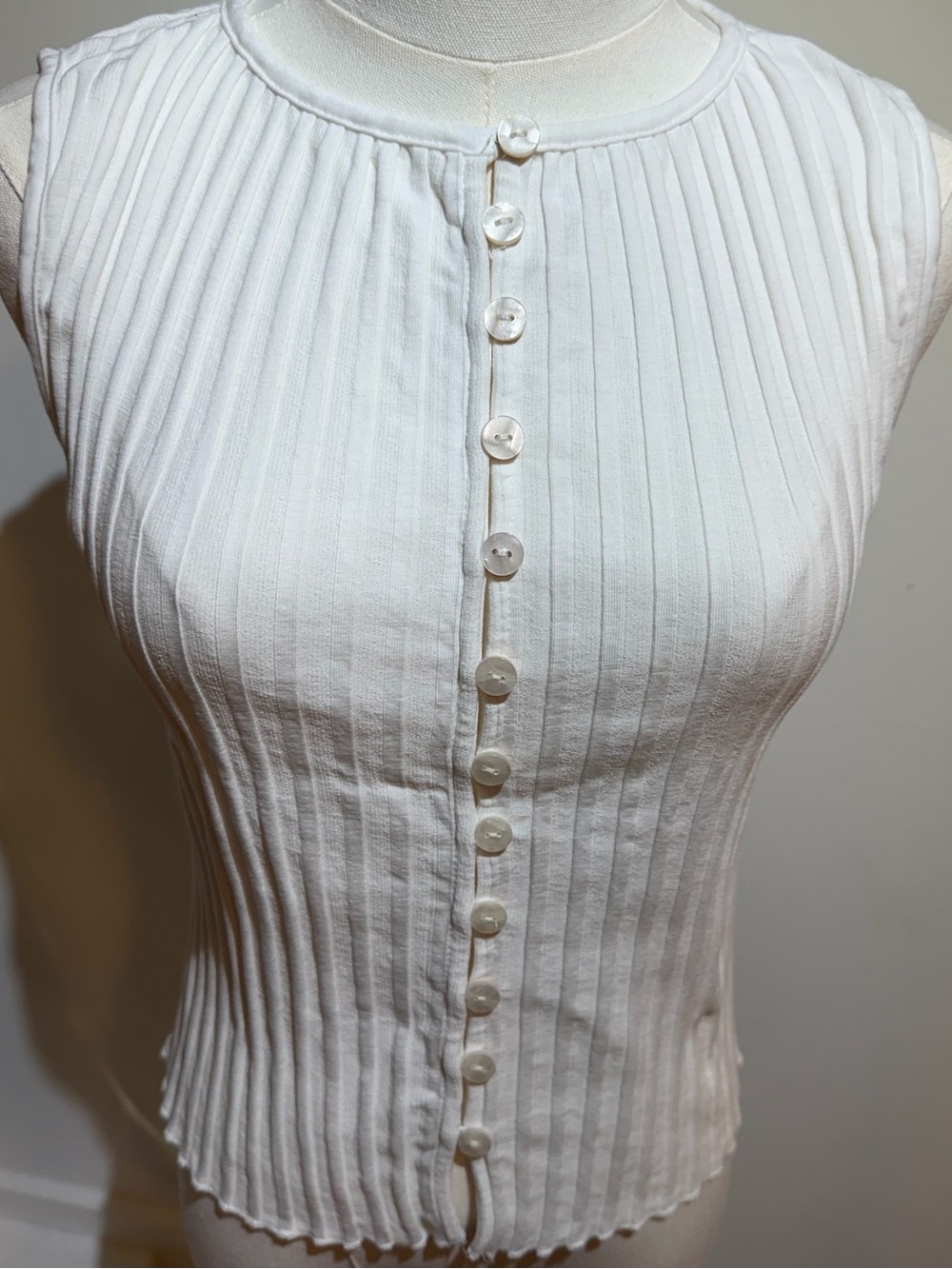 Free People Ivory Ribbed Button-Front Sleeveless Tank